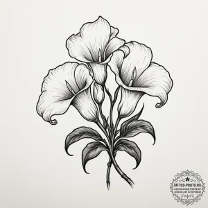 Calla lilies, tattoo line art, old school tra... - эскиз тату (№1755443932_0, 17.08.2025 15:18) — tattoo-photo.ru