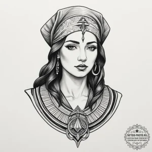 Isis, ink illustration for tattoo, on a clean... - эскиз тату (№1755445343_0, 17.08.2025 15:42) — tattoo-photo.ru