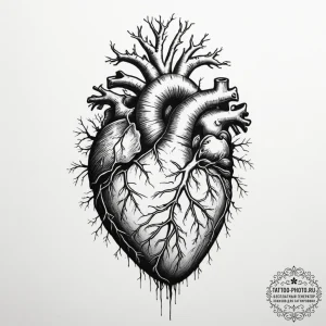 Anatomical heart with roots growing into the... - эскиз тату (№1755445755_0, 17.08.2025 15:49) — tattoo-photo.ru