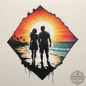 Tattoo sketch a silhouette of two people on a... - эскиз тату (№1755446580_0, 17.08.2025 16:03) — tattoo-photo.ru