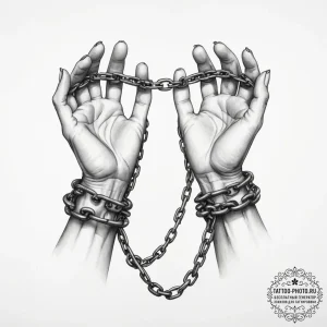 Chained hands breaking free - эскиз тату (№1755447385_0, 17.08.2025 16:16) — tattoo-photo.ru