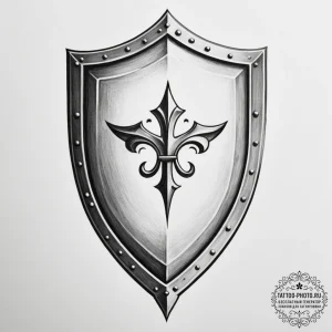 Tattoo sketch a stylized shield with a specif... - эскиз тату (№1755447602_0, 17.08.2025 16:20) — tattoo-photo.ru
