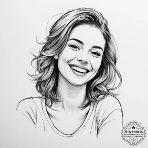 Candid photograph of a young woman laughing h... - эскиз тату (№1755448011_0, 17.08.2025 16:26) — tattoo-photo.ru