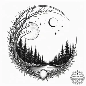 Tattoo sketch a forest silhouette with a sing... - эскиз тату (№1755450440_0, 17.08.2025 17:07) — tattoo-photo.ru