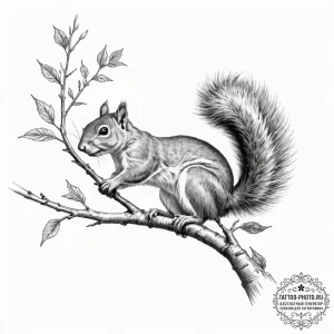 A squirrel mid-leap between two tree branches... - эскиз тату (№1755450836_0, 17.08.2025 17:13) — tattoo-photo.ru