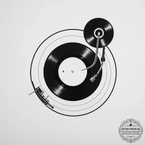 A detailed close-up of a vinyl record being p... - эскиз тату (№1755451640_0, 17.08.2025 17:27) — tattoo-photo.ru