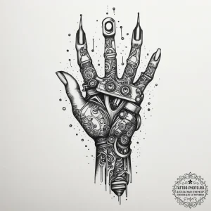 Tattoo design a stylized cybernetic hand hold... - эскиз тату (№1755452036_0, 17.08.2025 17:33) — tattoo-photo.ru