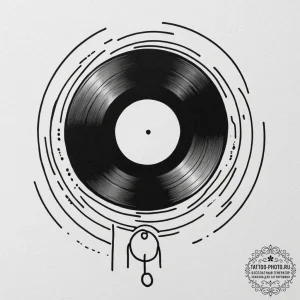 A close-up of a vinyl record's spinning label... - эскиз тату (№1755453048_0, 17.08.2025 17:50) — tattoo-photo.ru