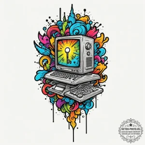 Tattoo design a stylized "press any key" mess... - эскиз тату (№1755458502_0, 17.08.2025 19:21) — tattoo-photo.ru