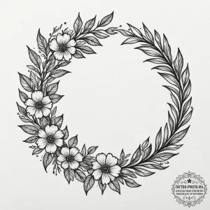 Tattoo design a floral wreath enclosing a per... - эскиз тату (№1755461510_0, 17.08.2025 20:11) — tattoo-photo.ru