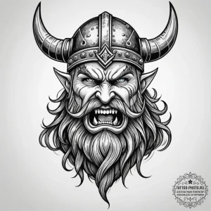 Tattoo design a viking berserker's face, mid-... - эскиз тату (№1755465102_0, 17.08.2025 21:11) — tattoo-photo.ru