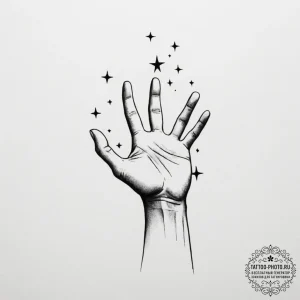 Tattoo sketch a hand reaching for a star thro... - эскиз тату (№1755465498_0, 17.08.2025 21:18) — tattoo-photo.ru