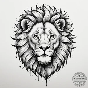 Tattoo sketch a leo lion with a single, shini... - эскиз тату (№1755466674_0, 17.08.2025 21:37) — tattoo-photo.ru