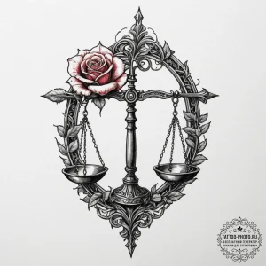 Tattoo sketch libra's scales balanced by a si... - эскиз тату (№1755466871_0, 17.08.2025 21:41) — tattoo-photo.ru