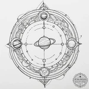Tattoo design a stylized planet with a subtle... - эскиз тату (№1755470845_0, 17.08.2025 22:47) — tattoo-photo.ru