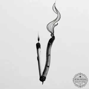 A burnt matchstick, smoke still curling from... - эскиз тату (№1755472390_0, 17.08.2025 23:13) — tattoo-photo.ru