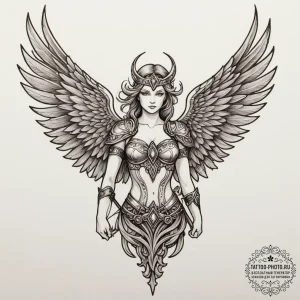 Tattoo design a valkyrie-inspired wing, stron... - эскиз тату (№1755473937_0, 17.08.2025 23:38) — tattoo-photo.ru