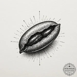 A close-up of a single coffee bean., artistic... - эскиз тату (№1755477233_0, 18.08.2025 00:33) — tattoo-photo.ru