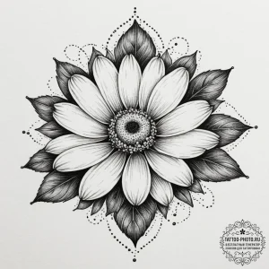 Chamomile, concept art for tattoo, on a clean... - эскиз тату (№1755478393_0, 18.08.2025 00:53) — tattoo-photo.ru