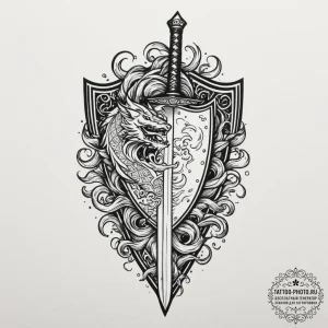 Tattoo sketch a pixelated sword and shield wi... - эскиз тату (№1755480940_0, 18.08.2025 01:35) — tattoo-photo.ru
