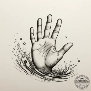A hand reaching out to touch the surface of w... - эскиз тату (№1755481736_0, 18.08.2025 01:48) — tattoo-photo.ru