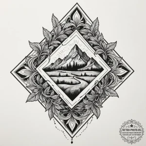 Tattoo sketch: a landscape view of a vast, fe... - эскиз тату (№1755486345_0, 18.08.2025 03:05) — tattoo-photo.ru