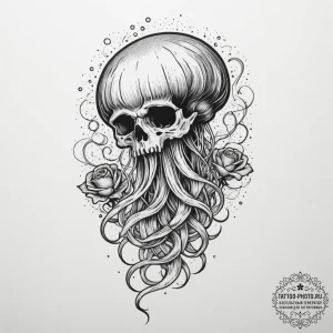 Jellyfish with tentacles made of cosmic nebul... - эскиз тату (№1755487944_0, 18.08.2025 03:32) — tattoo-photo.ru