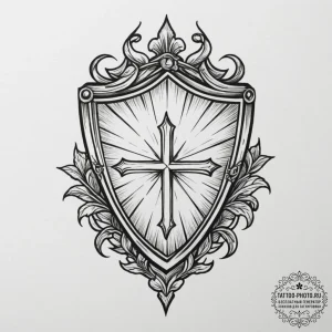 Tattoo sketch a stylized shield with a specif... - эскиз тату (№1755489345_0, 18.08.2025 03:55) — tattoo-photo.ru