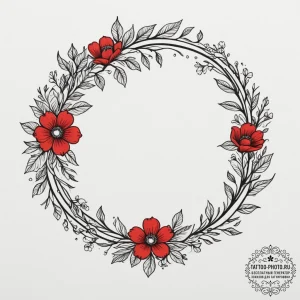 Tattoo design a wreath of flowers and plants... - эскиз тату (№1755491155_0, 18.08.2025 04:25) — tattoo-photo.ru