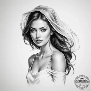 Tattoo sketch a whisper-thin veil blowing in... - эскиз тату (№1755493950_0, 18.08.2025 05:12) — tattoo-photo.ru