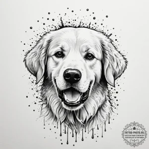A close-up portrait of a wet golden retriever... - эскиз тату (№1755496945_0, 18.08.2025 06:02) — tattoo-photo.ru