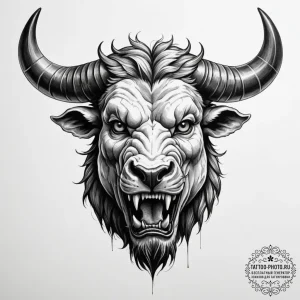 Tattoo sketch a roaring minotaur head, symbol... - эскиз тату (№1755498535_0, 18.08.2025 06:28) — tattoo-photo.ru