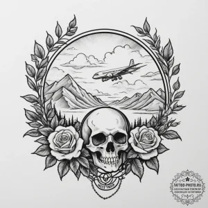 A view from a window seat of an airplane, loo... - эскиз тату (№1755499525_0, 18.08.2025 06:45) — tattoo-photo.ru
