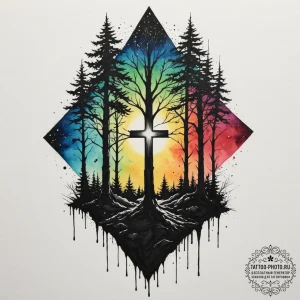 Tattoo design a forest silhouette with an eer... - эскиз тату (№1755503536_0, 18.08.2025 07:52) — tattoo-photo.ru