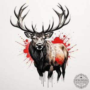 Tattoo design a powerful bull elk bugling, fo... - эскиз тату (№1755505730_0, 18.08.2025 08:28) — tattoo-photo.ru