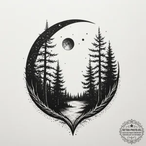 Tattoo design a forest silhouette with a sing... - эскиз тату (№1755506747_0, 18.08.2025 08:45) — tattoo-photo.ru