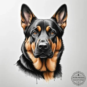 Tattoo design a loyal dog (e.g., a german she... - эскиз тату (№1755507739_0, 18.08.2025 09:02) — tattoo-photo.ru