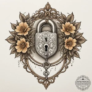 Lock and key (as a pair), tattoo flash sheet... - эскиз тату (№1755508749_0, 18.08.2025 09:19) — tattoo-photo.ru