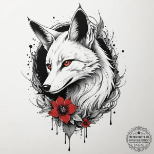 Kitsune, ink illustration for tattoo, trash p... - эскиз тату (№1755514758_0, 18.08.2025 10:59) — tattoo-photo.ru