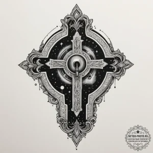 A key unlocking a galaxy in a keyhole, tattoo... - эскиз тату (№1755516345_0, 18.08.2025 11:25) — tattoo-photo.ru