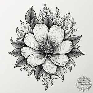 Tattoo design a single, blooming flower in a... - эскиз тату (№1755516756_0, 18.08.2025 11:32) — tattoo-photo.ru