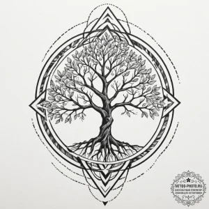 Tattoo sketch a single, strong tree growing o... - эскиз тату (№1755539344_0, 18.08.2025 17:49) — tattoo-photo.ru