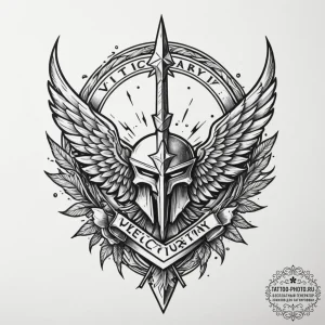 Tattoo sketch 'victory!' in a triumphant bann... - эскиз тату (№1755539934_0, 18.08.2025 17:58) — tattoo-photo.ru