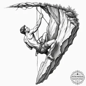 A rock climber hanging from a sheer cliff fac... - эскиз тату (№1755540914_0, 18.08.2025 18:15) — tattoo-photo.ru