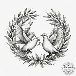 Tattoo sketch a pair of doves with intertwine... - эскиз тату (№1755541304_0, 18.08.2025 18:21) — tattoo-photo.ru