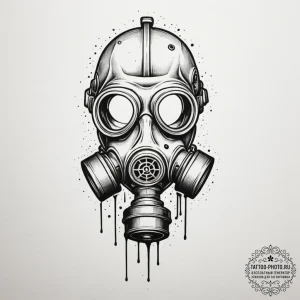 Tattoo sketch a stylized gas mask with a sing... - эскиз тату (№1755541500_0, 18.08.2025 18:25) — tattoo-photo.ru
