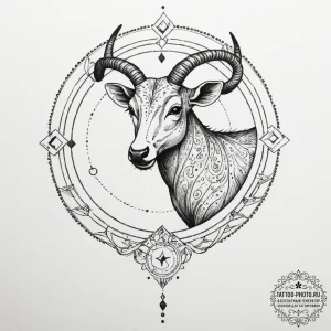 Tattoo design a zodiac animal with a subtle m... - эскиз тату (№1755548021_0, 18.08.2025 20:13) — tattoo-photo.ru