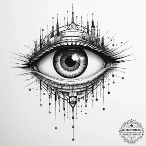 Tattoo design a cybernetic eye with glowing o... - эскиз тату (№1755549805_0, 18.08.2025 20:43) — tattoo-photo.ru