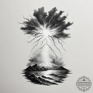 A dramatic shot of lightning striking over a... - эскиз тату (№1755550598_0, 18.08.2025 20:56) — tattoo-photo.ru