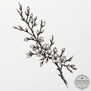 Tattoo design a delicate cherry blossom branc... - эскиз тату (№1755550796_0, 18.08.2025 20:59) — tattoo-photo.ru